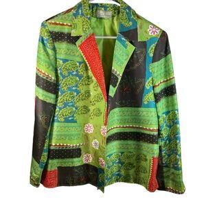 Silk Collection By Harve Barnard Blazer Mint Green Patchwork Silk Blazer Women L